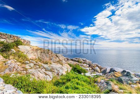 Stony Coast At Christianso Near Bornholm In The Baltic Sea Denmark Scandinavia Europe.