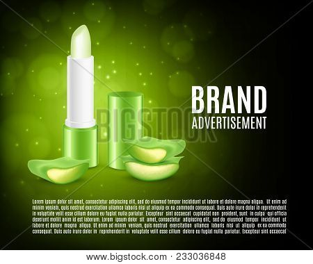 Cosmetic Ads Design. Lipbalm With Aloe Vera Essence. Vector Icon. Eps10