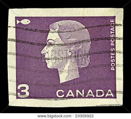 แคนาดา-เซอร์กา 1962:A แสตมป์ที่พิมพ์ในแคนาดาแสดงรูปของ Elizabeth II (Elizabeth Alexandra Mary บี