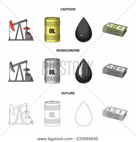 Pump, Barrel, Drop, Petrodollars. Oil Set Collection Icons In Cartoon, Outline, Monochrome Style Vec