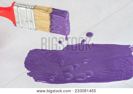 Ultra Violet Color Paint. Paint Brush On White Background. Color 2018 Year.