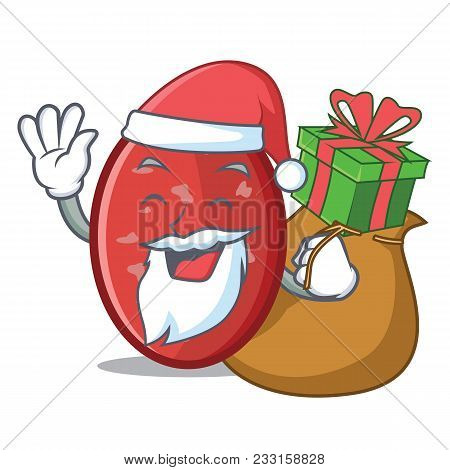 Santa With Gift Salami Mascot Cartoon Style Vector Illustration