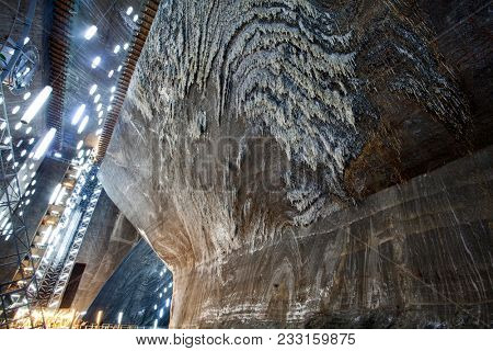 Turda, Romania - March10, 2018: Inner view of Turda Salt Mine, wellknown landmark in Transylvania, Romania, Europe