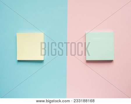 Business Flat Lay With Copy Space On A Background Divided In Half Pink And Blue Notebooks To Write T
