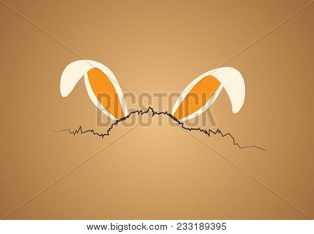 Vector Easter Bunny Ears On Egg Background.