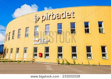 Trondheim, Norway - August 03, 2017: Pirbadet Waterpark Is A Largest Indoor Swimming Pool In Norway,