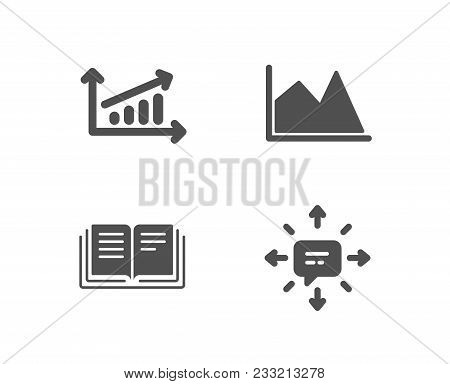 Set Of Education, Chart And Line Chart Icons. Sms Sign. Instruction Book, Financial Graph, Conversat