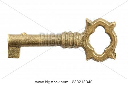 Vintage Old Golden Key Isolated Over White