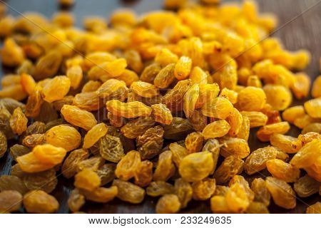 A Sweet Dried Fruit Golden Raisins Or Vitis Vinifera L. Var. Apyrena , Kishmish Or Zante Currant On 