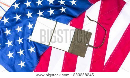 Flag Of Unired States Of America With Note On It.