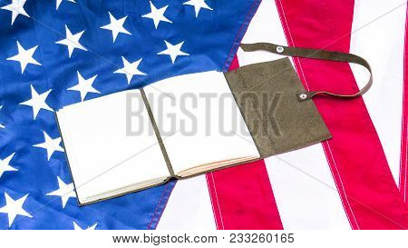 Flag Of Unired States Of America With Note On It.