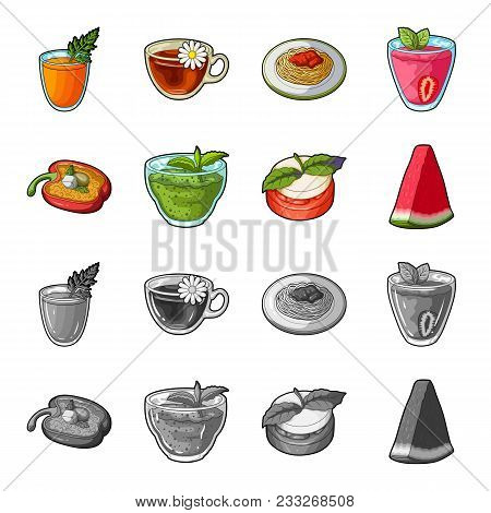 Sweet Bulgarian Pepper, Vitamin Drink, Jam With Raspberry And Mint Leaves, A Piece Of Watermelon. Ve