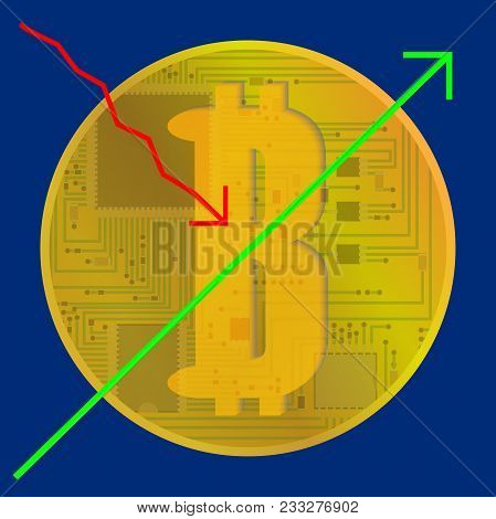Growth At The Top Of The Bitcoin Crypto Currency. Vector .