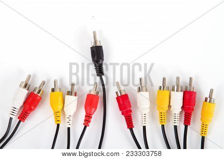 One Black Wire In Front Of The Rest Of The Red And Yellow. Concept Of Leadership