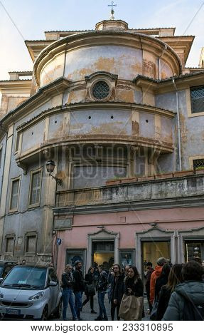 Rome, Italy - March 25, 2018: The Backside Of The Santa Maria Della Concezione Church In Via Degli U