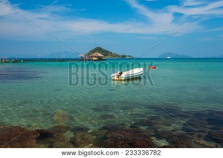 Wood Pier And Wooded Bridge In Koh Mak And Boat, Koh Mak Is Near Koh Kood And Both Island Is Travel 
