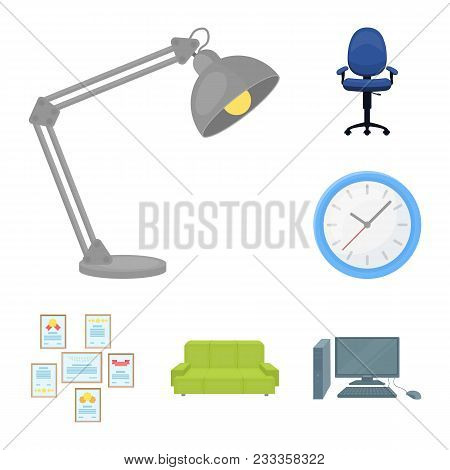 Interior Of The Workplace Cartoon Icons In Set Collection For Design. Office Furniture Vector Symbol