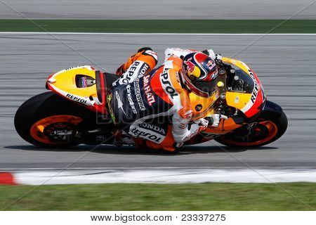 SEPANG, Maleisië - 2 februari: MotoGP rider Andrea Dovizioso van Repso Honda Team neemt aan de track 