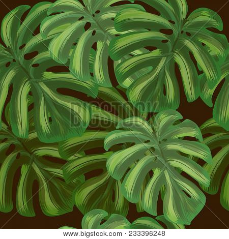 Summer Tropical Background With Exotic Leaves Seamless Pattern