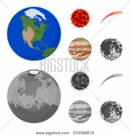 Earth, Jupiter, The Sun Of The Planet Of The Solar System. Asteroid, Meteorite. Planets Set Collecti