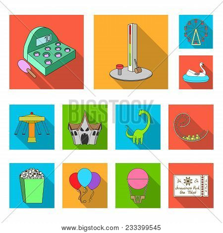 Amusement Park Flat Icons In Set Collection For Design. Equipment And Attractions Vector Symbol Stoc