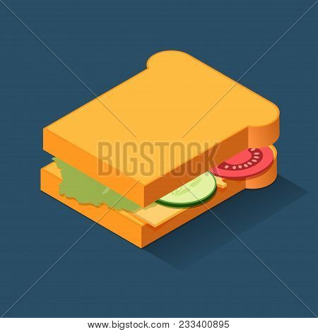 Sandwich Color Isometric Style Icon, Fastfood Concept Illustration, Vector Eps10