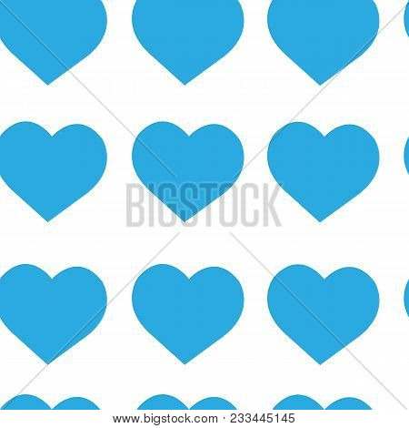 Seamless Blue Hearts Seamless Pattern On White Background.