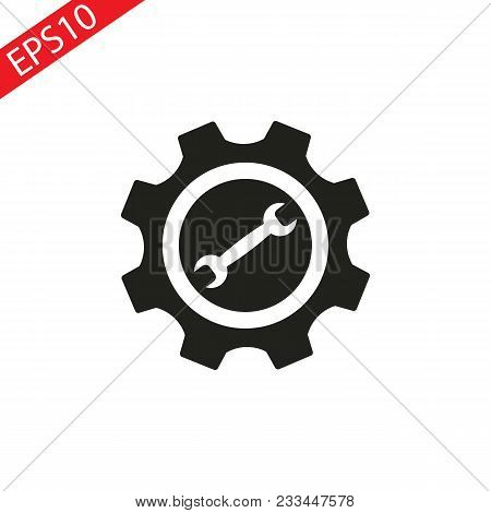 Service Icon. Wrench Key With Cog Wheel Gear Sign.