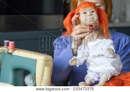 Home Production Of Sintepon And Button Dolls Is Handmade. Dolls Are Like People.