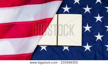Leather Cowered Note On Red Blue Flag Of Unired States.