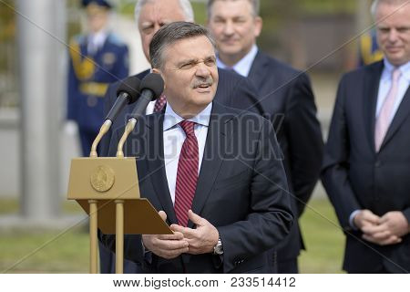 Minsk, Belarus - May 8: Rene Fasel - Iihf President Talk During Solemn Ceremony Of Hoisting The Flag