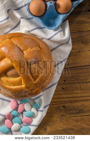 Easter Folar With Egg On Wooden Table Top.
