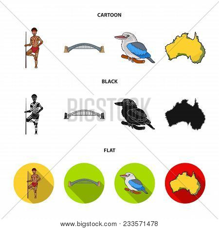 Aborigine With A Spear, Sydney Harbor Bridge, Kookabarra On A Branch, The Territory Of The Country.a