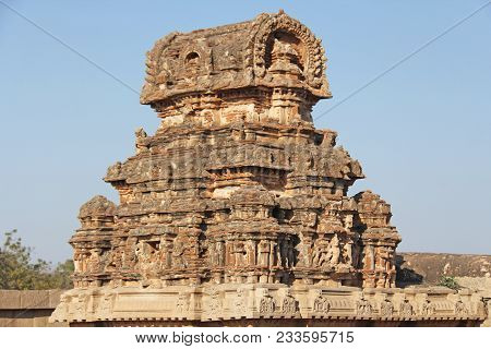 Hazara Rama Temple In Hampi, Karnataka, India. Unesco World Heritage Site. Carving Stone Ancient Bac
