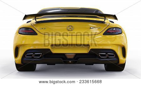 Mercedes-benz Sls Yellow. Three-dimensional Raster Illustration. Isolated Car On White Background. 3