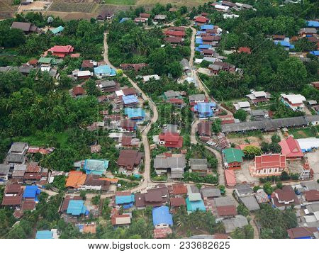 Aerial View Of Phrae City From Airbus Twin Propeller Takeoff From Phrae Airport Flying Go To Bangkok