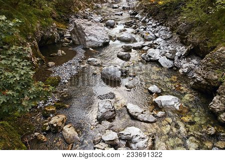 Mountain Fast River In The Mountains Of Italy