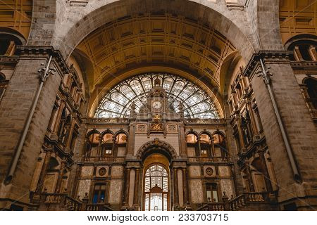 Antwerp, Belgium - November 02, 2016: Famous Antwerpen-centraal Station Interior, Antwerp, Belgium