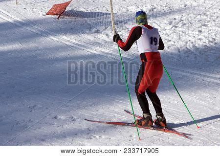 Two Cross-country Ski Runners In Front Of Wintry Landscape