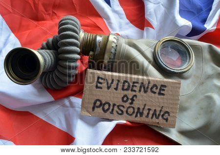  The scandal about poisoning of former spy Sergei Skripal. Concept.British Flag background.March 29, 2018 in Kiev,Ukraine