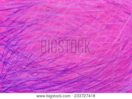 Hand Drawn Pastel Crayons Scribble On Puprle Chalk Background. Colorful Abstract Textured Background