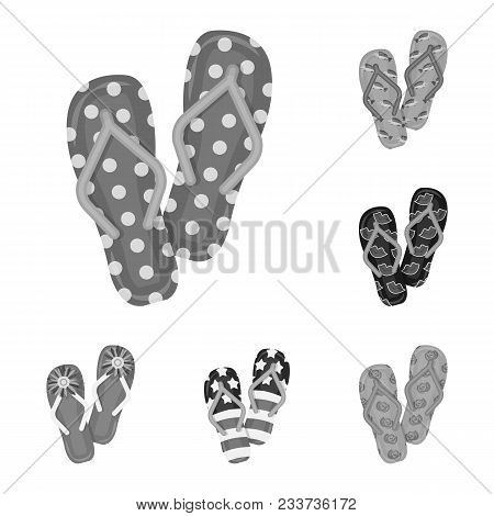 Flip-flops Monochrome Icons In Set Collection For Design. Beach Shoes Vector Symbol Stock  Illustrat