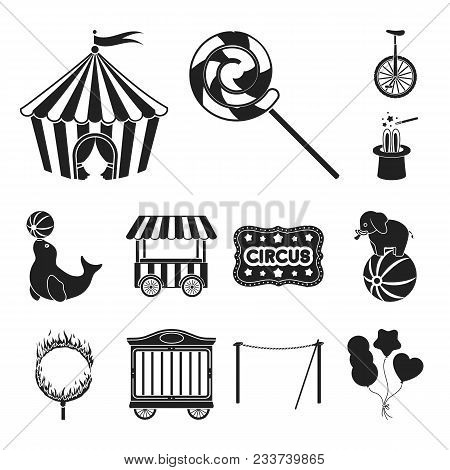 Circus And Attributes Black Icons In Set Collection For Design. Circus Art Vector Symbol Stock  Illu