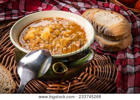 Traditional Russian Sour Cabbage Soup.