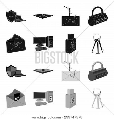 Virus, Monitor, Display, Screen .hackers And Hacking Set Collection Icons In Black, Monochrome Style