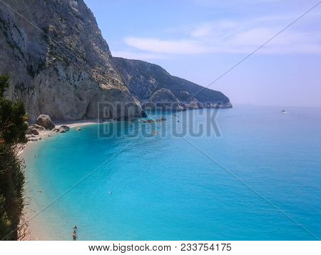 An Incredible Magnificent View Of The Extreme Tirquaz Sea Of The Famous Beach In Lefkada Island In T