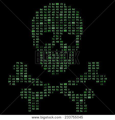 Hi Tech Crossbones Death Skull, Danger Sign From Binary Code. It Illustrates The Idea Of Cyber Secur