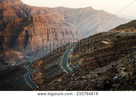 Winding Jabal Jais Mountain Road In N United Arab Emirates