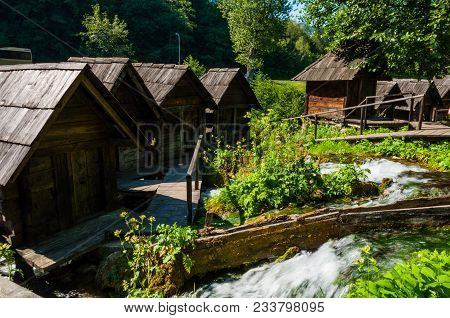 The Small Wooden Watermill In The City Of Jajce In Bosnia