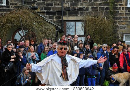 Heptonstall, Uk - March 20 2018. Actors In The Traditional Good Friday Easter Pace Egg Play In Hepto